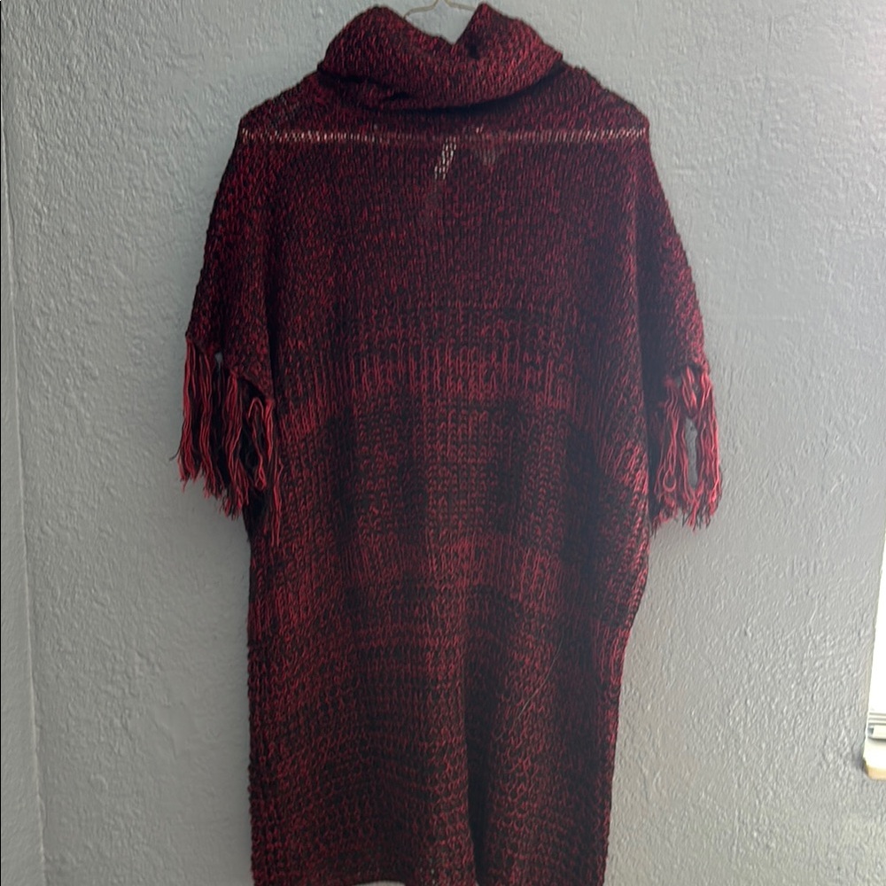 Cozy Boho Red Knit Sweater with Fringe